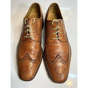 Cole Haan Men’s Air Giraldo, Leather Wingtip Oxfords British Tan C09303, Size 9M